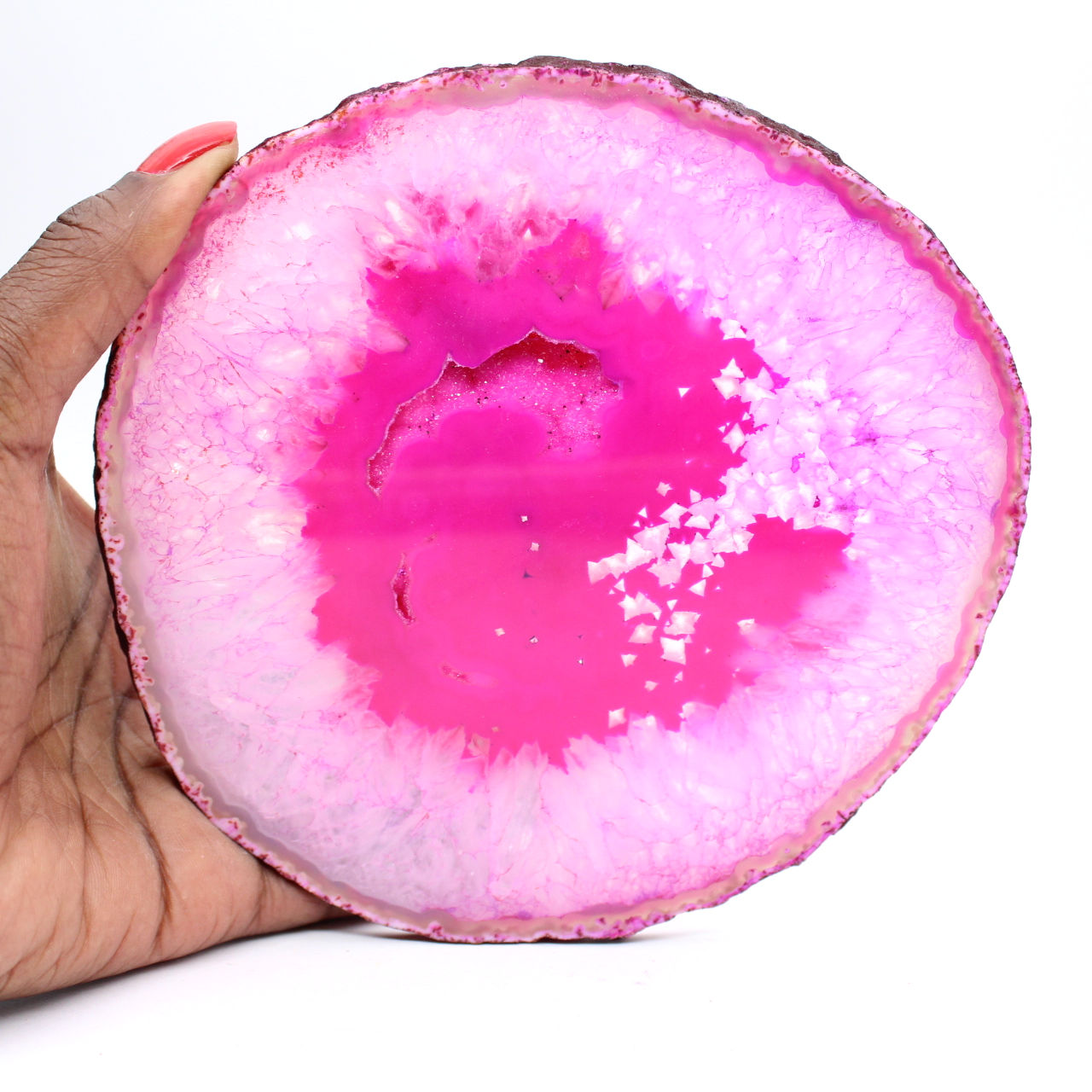 Natural pink tinted sliced agate
